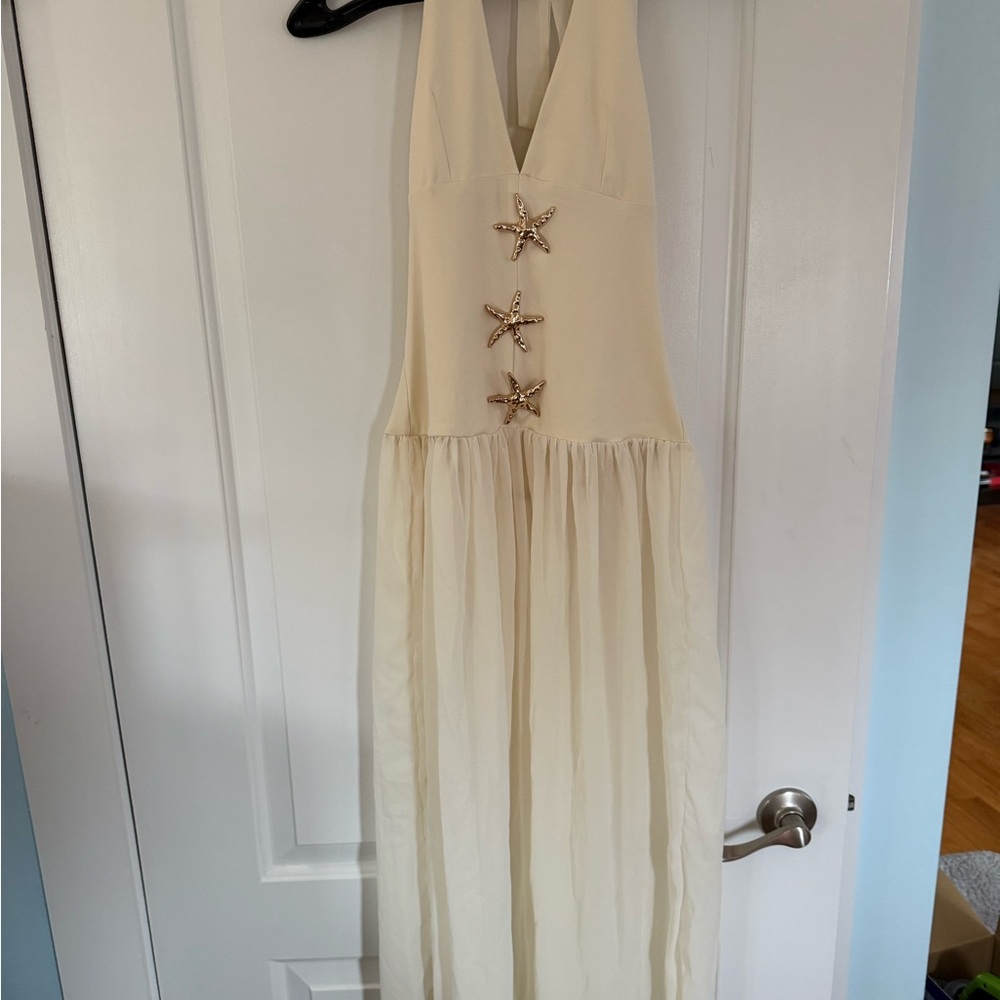 SHEIN Cream Backless Dress with Starfish Accents